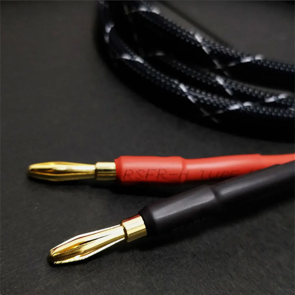 OFC HiFi Audiophile Speaker Wire Audio Line Pure Copper Gold Plated Heavy Duty Braided Speaker Wire Cable Cord with Banana Plugs