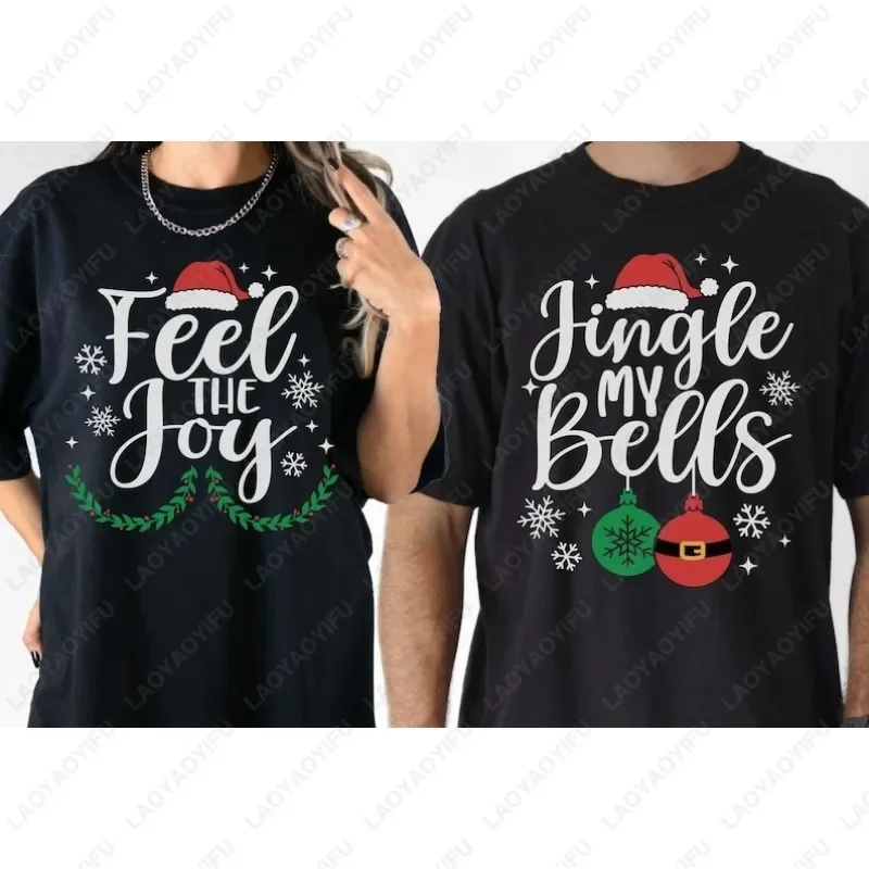 Christmas Couples Matching Holiday Men Women Tees Santa Winter Wear Adult Xmas Party Cotton Tops Jingle My Bells Feel Joy Tshirt