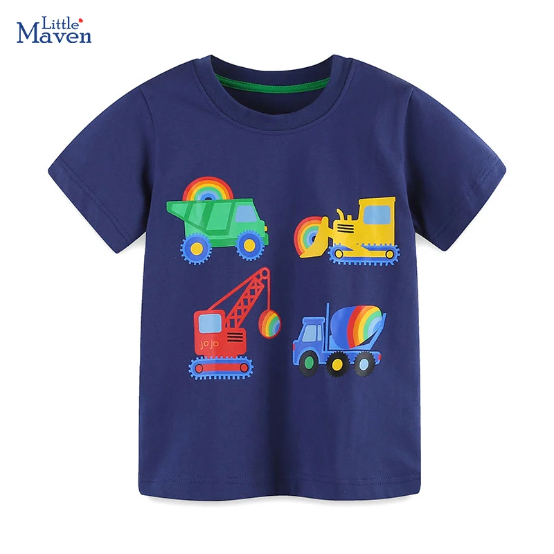 Little Maven Kinderbekleidung Baby Jungen 2026 Sommer Neue Kinderkleidung T-Shirts Urlaubs-Cartoon-Bagger-Shirts 2-7 Jahre