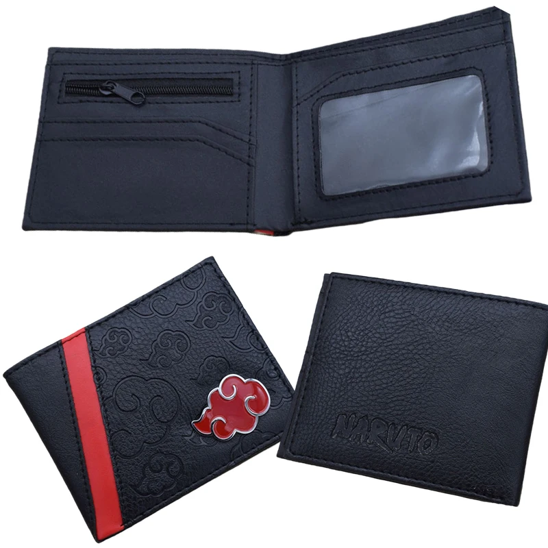 Cartera de Naruto Red Cloud, Cartera de Cuero PU para Hombre, Tarjetero, Monedero Corto de Dibujos Animados, Monedero de Gran Capacidad, Regalos