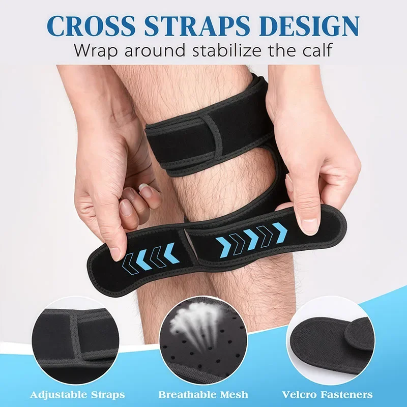 Dual Pressure Pads Knee Brace, Adjustable Compression Strap, Silicone Anti‑Slip Sports Protector for Knee Fitness Weightlifting