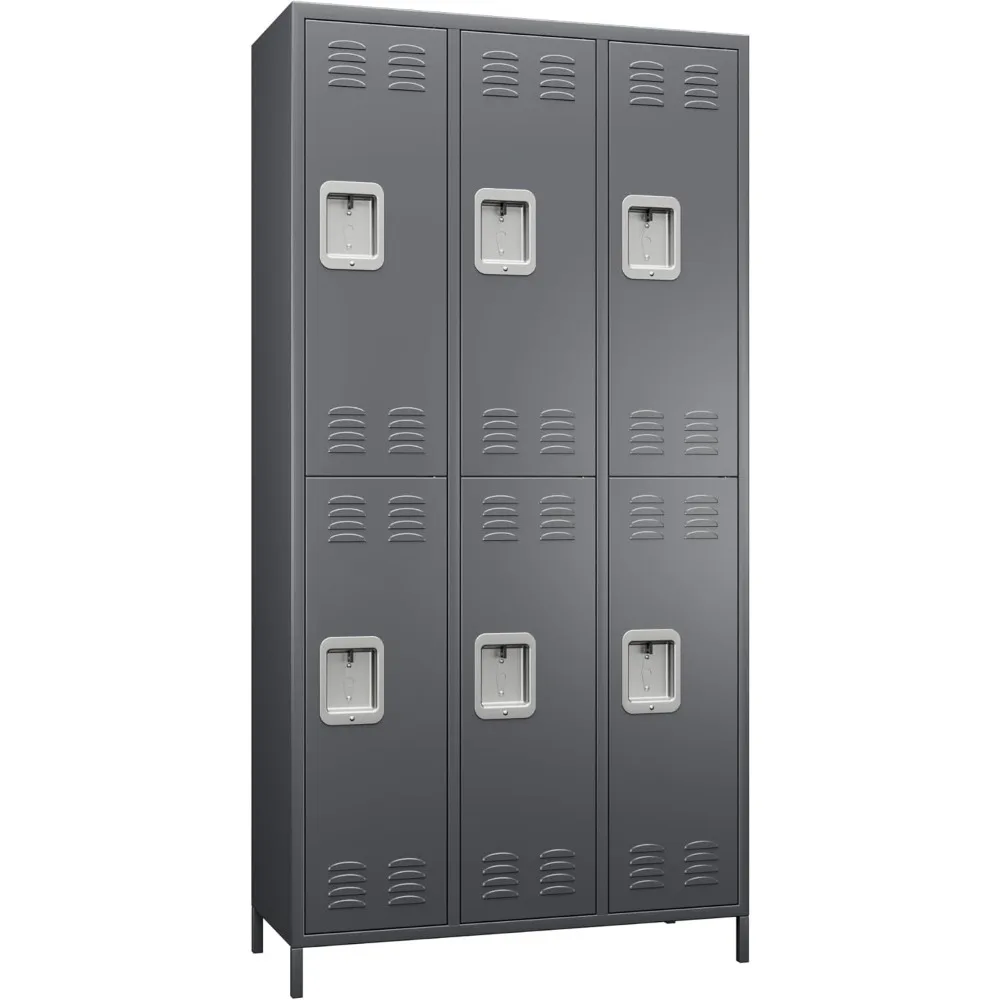 

6 Doors Storage Locker Combination with 18 Hooks, Double Tier Metal Locker for School Office Home Employees Staff Sundries Room