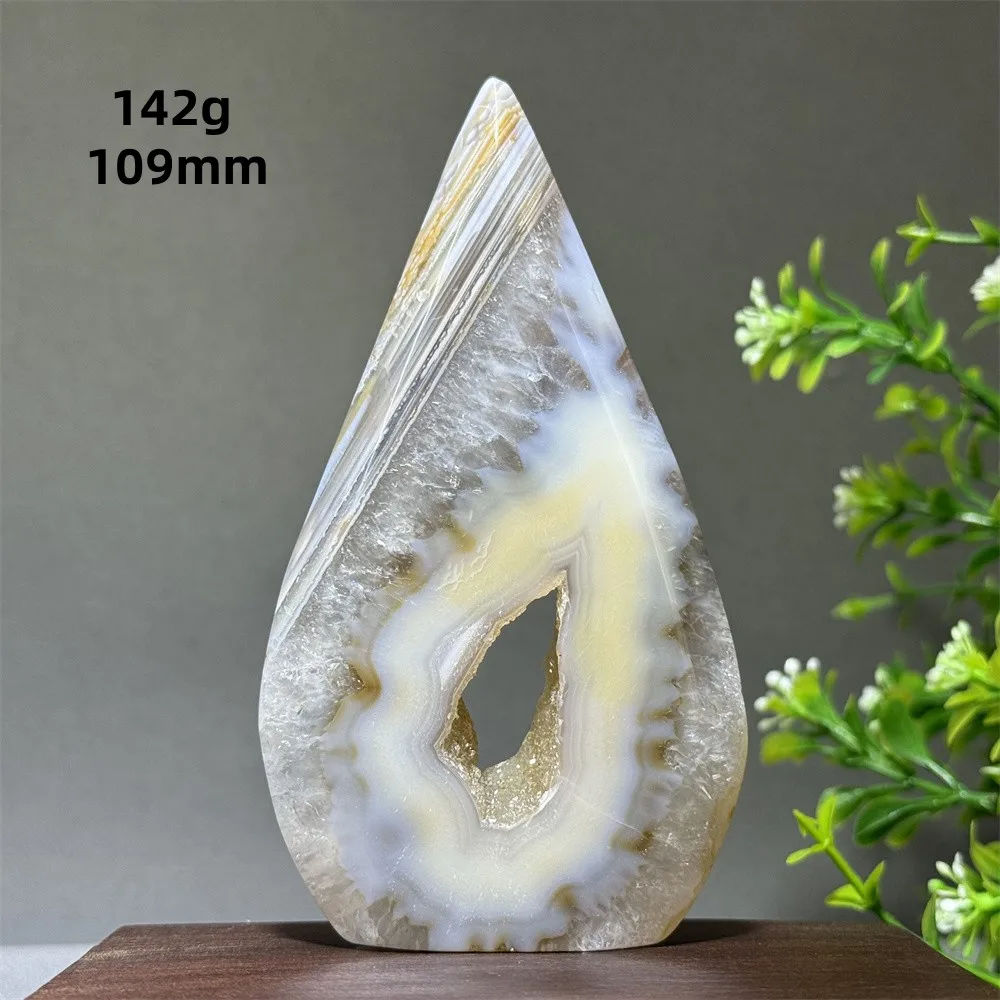 Natural Yellow Striped Agate Crystal Cave Free-Form Ornament Spiritual Energy Meditation Healing Home