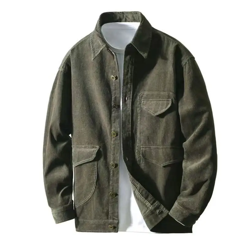 

2025 Four Seasons New Men's Long Sleeve Shirt Jacket Coat Corduroy Pure Cotton Fabric Multi Pocket Quality Outerwear Shirt
