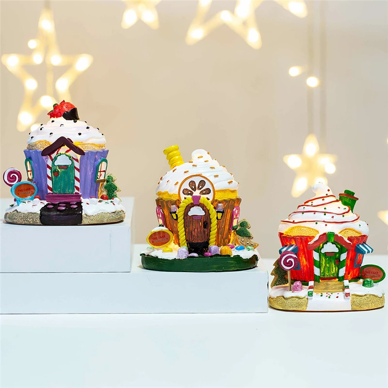 

New Christmas Decorations Desktop Window Creative Luminous Ornaments Resin Small Snow House New Year Christmas Gift Cute Crafts