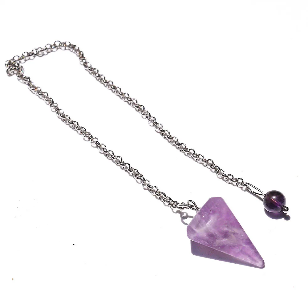 Natural crystal hexagonal cone powder crystal tiger eye pendulum, agate amethyst gemstone cone pendant DIY crystal pendant.