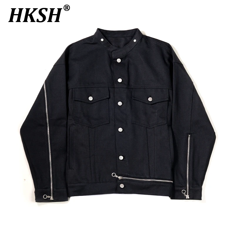 HKSH Spring Autumn Men's Tide Original Niche Dark Trend Zipper Slim Solid Color Moto-Bike Denim Jacket Fashion Chic Coats HK3321