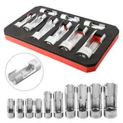 9pcs Fuel Line Socket Wrench 10-22mm 1/4 3/8 1/2 Diesel Injector Union Nut Socket For Pipe Connector Reoval Car Repairing Tool