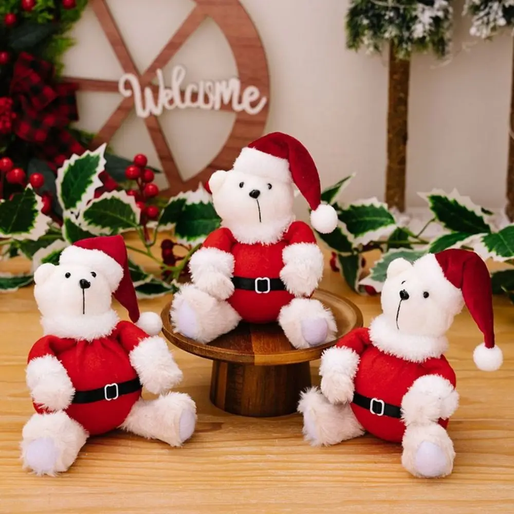 2Pcs/set Cute Handmade Christmas Bear Ornaments Cartoon Soft Mini Bear Ornaments Stuffed Animal Tabletop Ornament Holiday