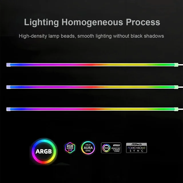 TUMMASTER ARGB  PC Case Decorative Strip Light, 5V 3PIN Motherboard Synchronous Addressable Atmosphere Light Bar for PC DIY 3
