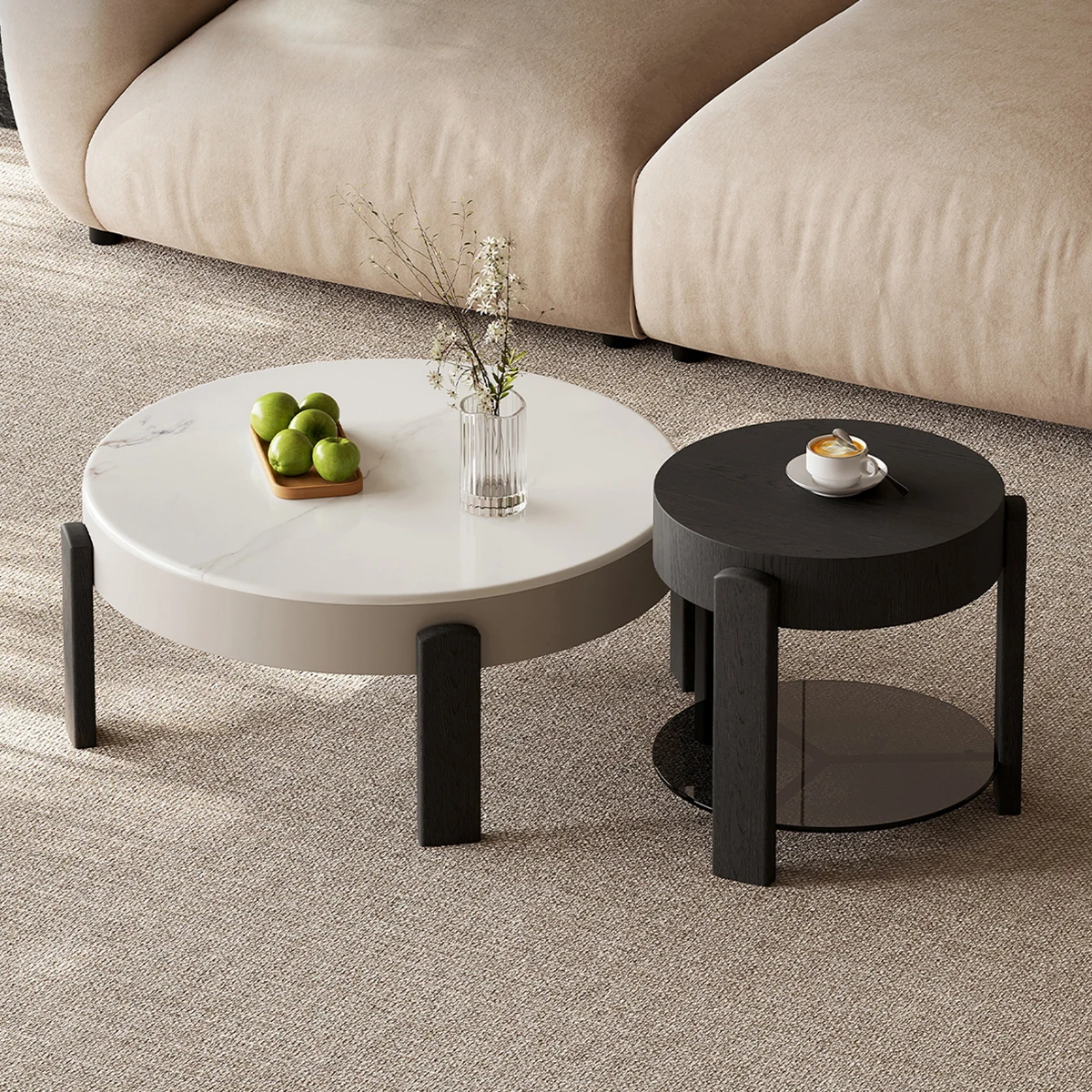 Wooden Round Coffee Table Nordic Wholesale Cream Style Coffee Table  Set Modern Simple Designer Living Room Coffee Table Set