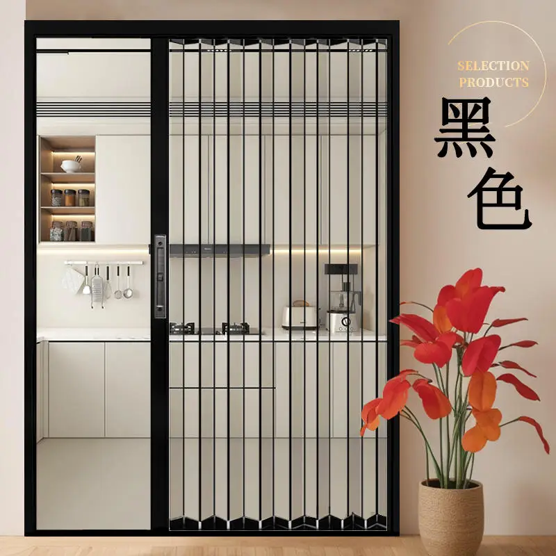 Acrylic folding door transparent non-perforation sliding sliding bathroom kitchen invisible simple partition door