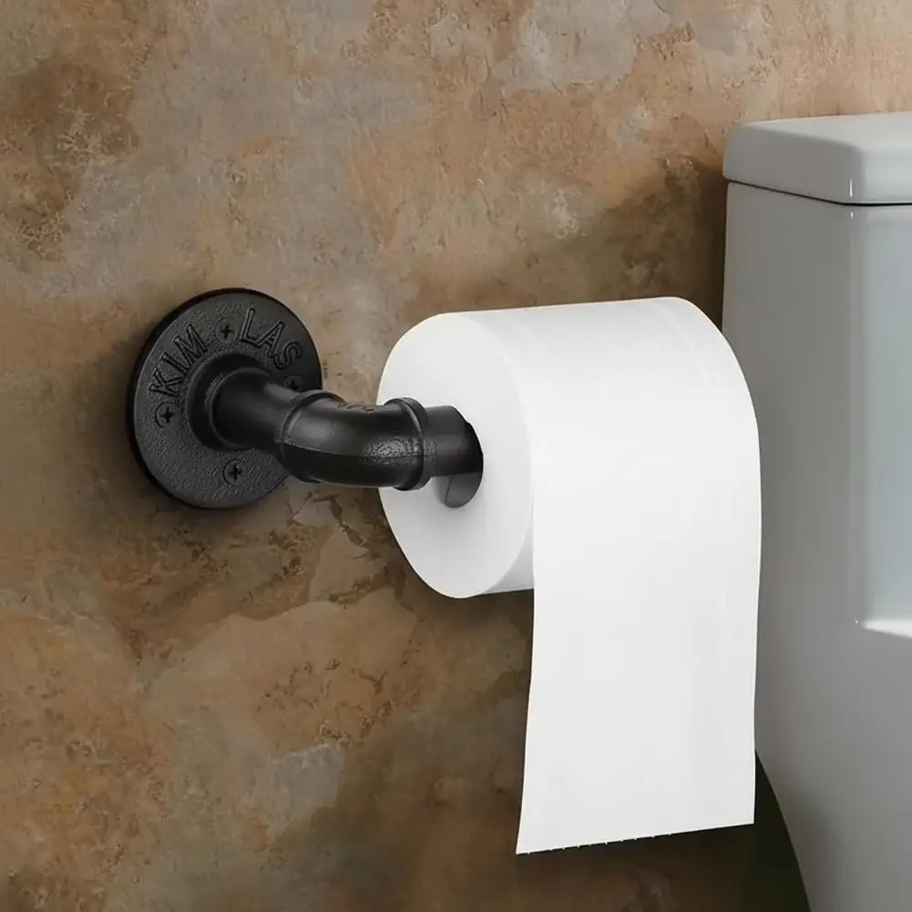 

Industrial Pipe Style Toilet Paper Holder Cast Iron Towel Wall Multi-purpose Rack Accessory Anti-slip Mounted Bathroom V9g8