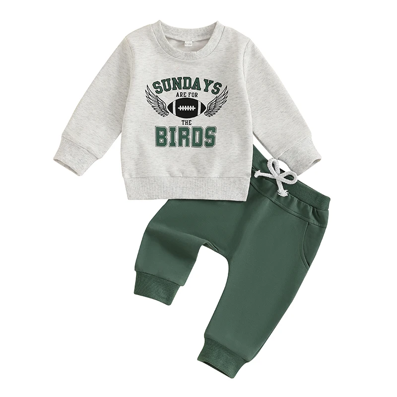 Baby Boy 2Pcs Football Outfit Long Sleeve Wings Print Loose Sweatshirt Trousers Set Toddler Clothes