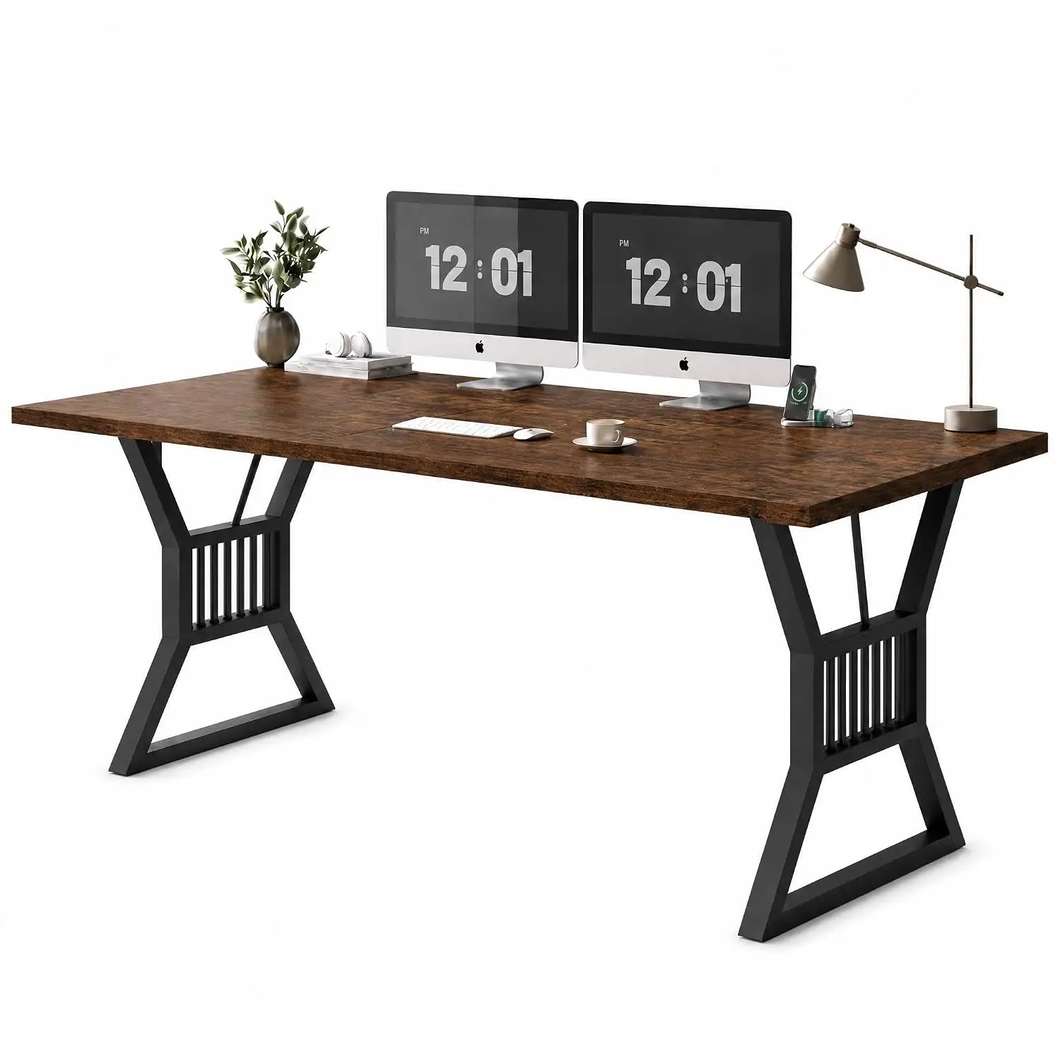 70.8 Inch Computer Desk, Farmhouse Home Office Work & Gaming Desk, Sturdy Metal Frame for Bedroom Study, Customized