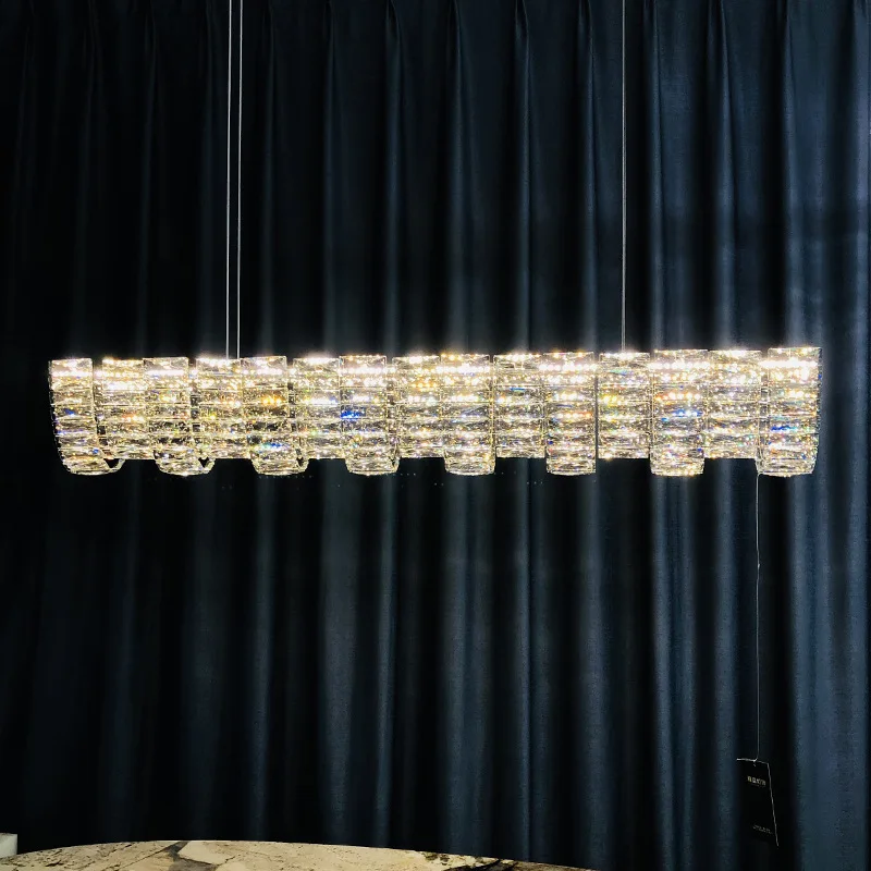 

New Italian light luxury crystal dining room long chandelier high-end atmosphere living room main light modern