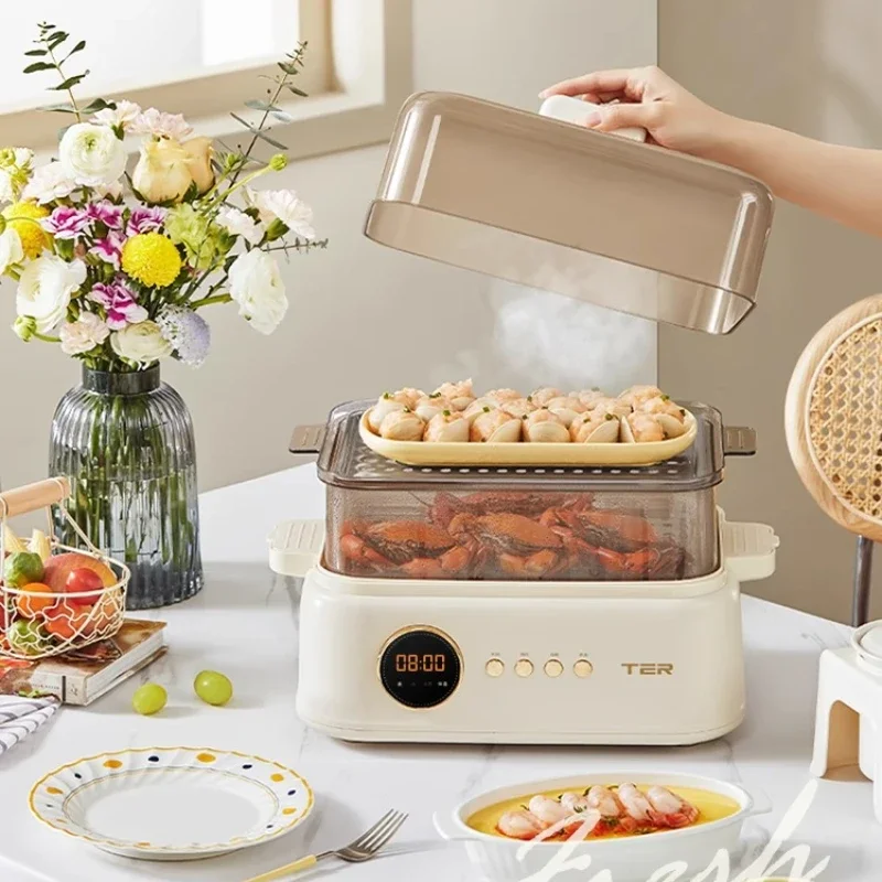 

Электрическая пароварка, многофункциональная бытовая трехслойная машина для завтрака большой емкости, встроенная кастрюля для приготовления на пару и тушения.