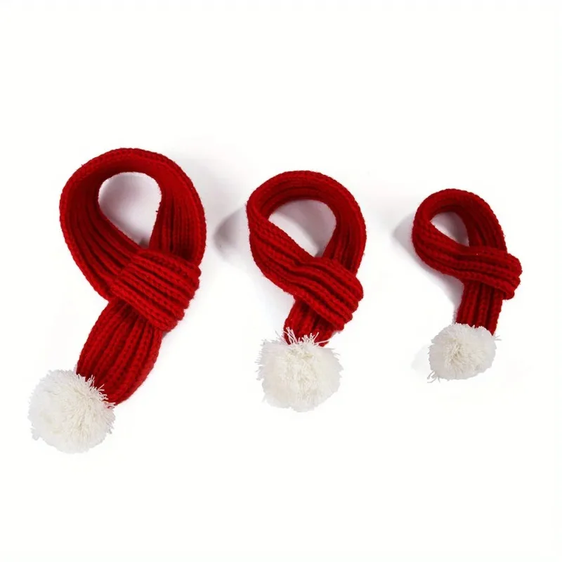 

1 шт. вязаный шарф для собак, красный, с помпоном, шейный утеплитель, бандана, аксессуар для декора на Рождество, фестивали, вечеринки, для щенков, кошек
