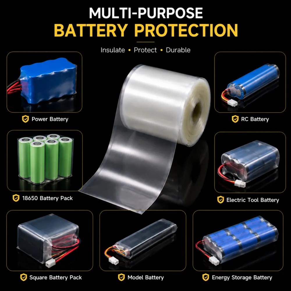 Transparent 18650 Lithium Battery Film PVC 30-100mm Width Insulation Packaging Protection Battery Pack Heat Shrinkable Sleeve