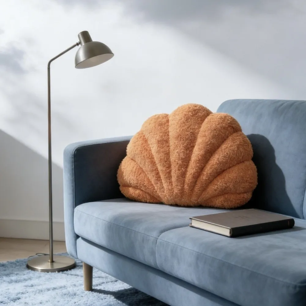 Modern Seashell Throw Pillow Plush Soft Sofa Cushion Fluffy Solid Color Office Decor Pillow
