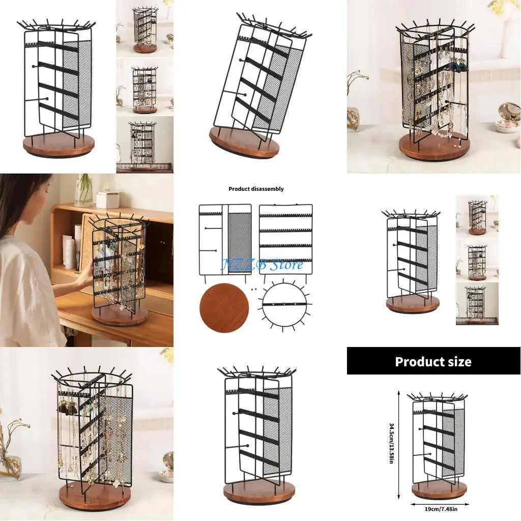 

T21F Stylish Jewelry Storage Rack with Rotating Feature for Earrings Necklace Jewelry