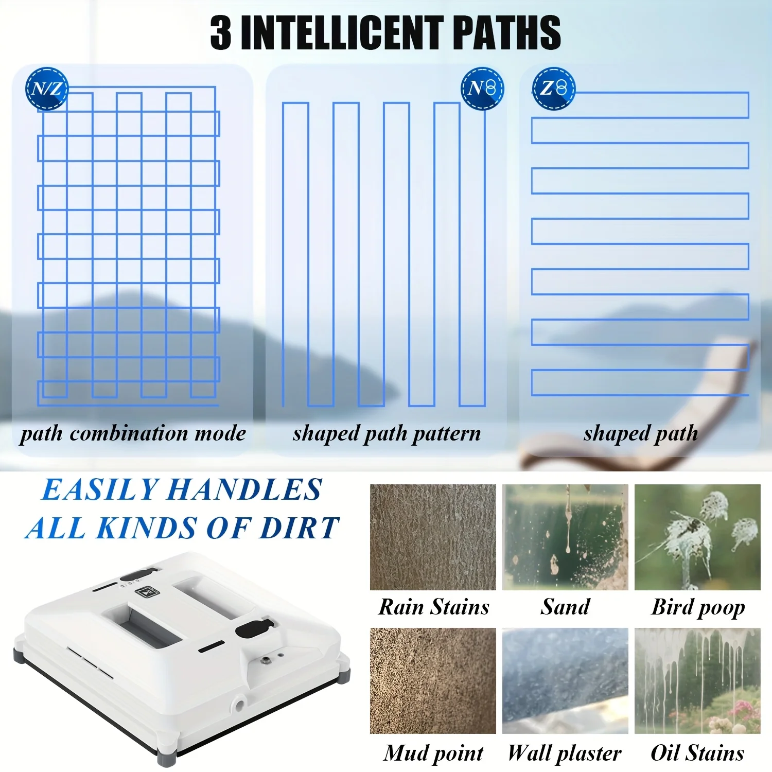 Window Cleaning Robot  Automatic Dual-Spray Glass Cleaner with Remote Control Edge Sensing 3 Modes Backup Power Commercial Use