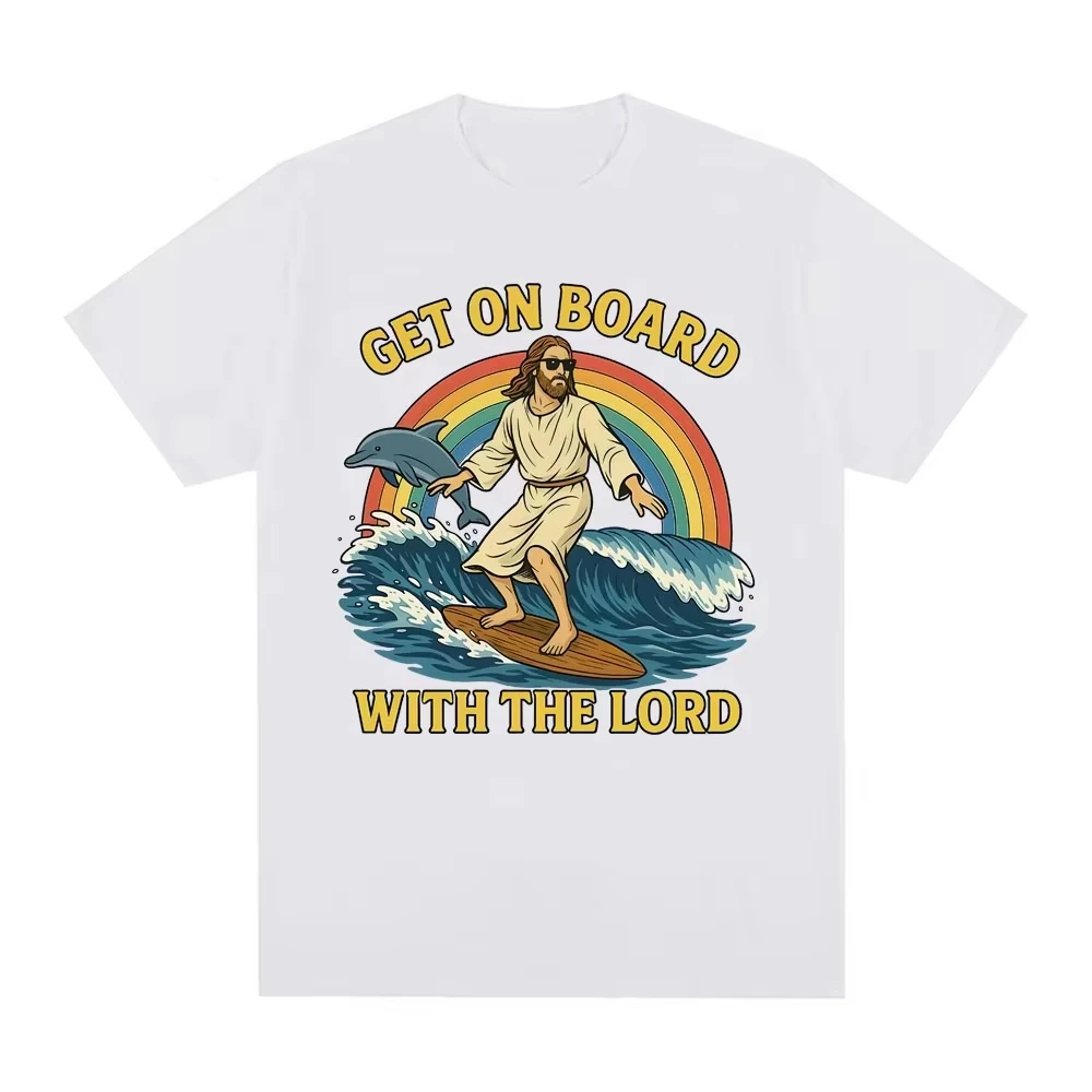 

Футболка Boarding The Lord Funny Jesus Meme 2026 Весна-Лето, унисекс, повседневная, из чистого хлопка, модная уличная одежда, Y2K