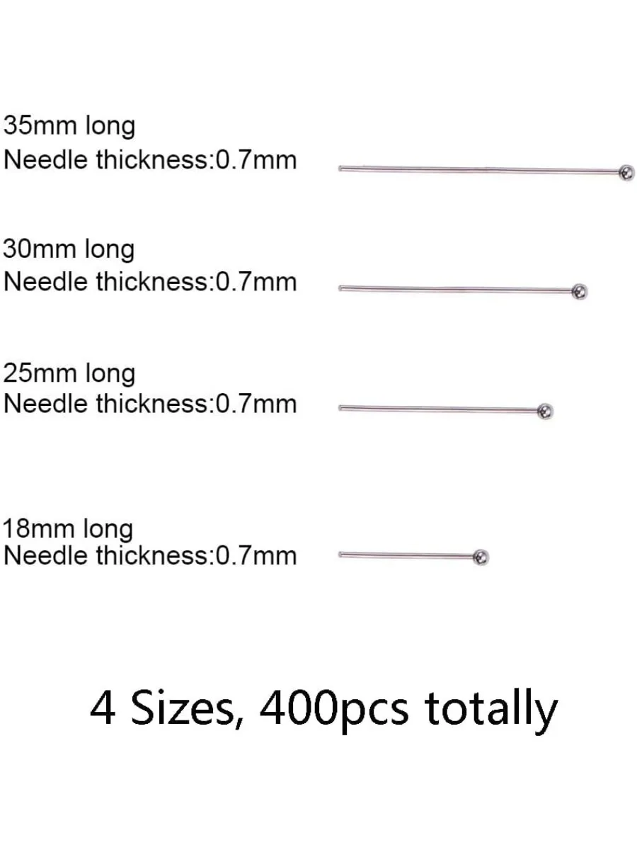 400PCS 4-Sizes Stainless Steel Ball Head Pins Ball Headpins Ball Pins for DIY Jewelry Making(0.7” 1” 1.2” 1.5”)