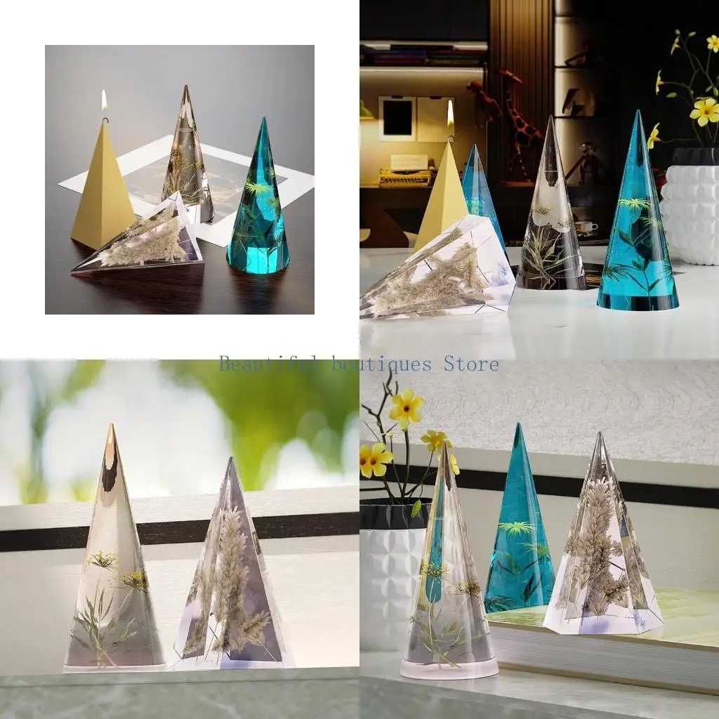 U4LF Rings Holder Cone Resin Mold Crystal Pyramid Silicone Mold for Epoxy Casting Ring Stand Home Decors Making Mould
