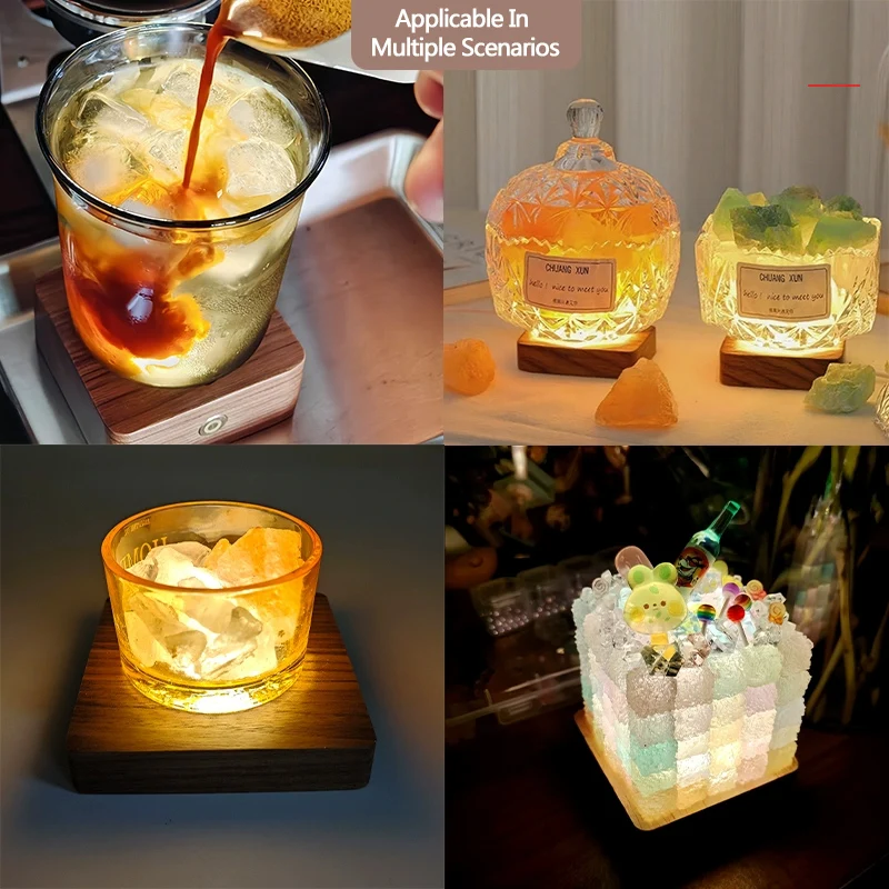 Wireless Black Walnut Square Luminescent Base Charging Night Light Acrylic Craft Lamp Holder Crystal Ball Base