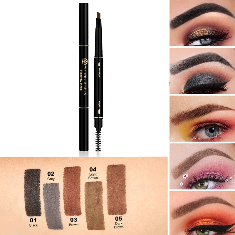 Escova e lápis de sobrancelha espiral de cinco cores, versão jovem, torção de ponta dupla, à prova d'água, à prova de manchas, lápis de sobrancelha triangular