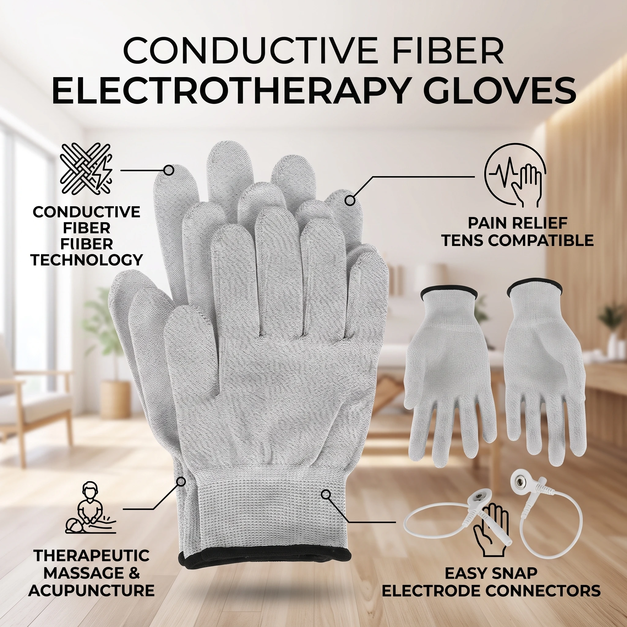 Facial Massage Gloves 1 Pair Tens Machine Conductive Electrode Gloves Electrotherapy Lead Wires Conductive Hand Gloves