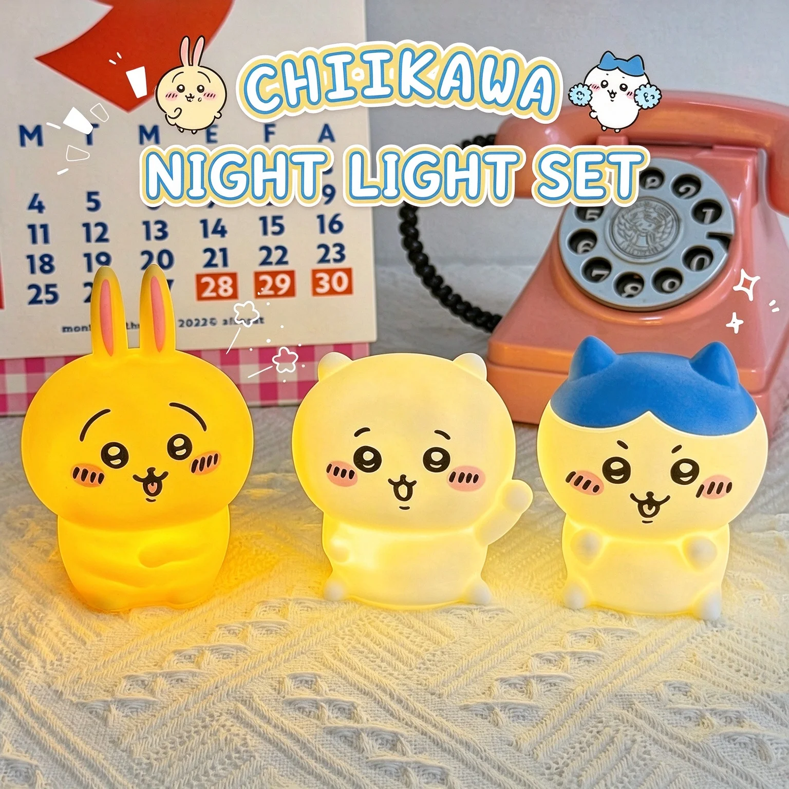 2026 Anime Chikawas Vinyl Doll Night Light Luminous Toy Kawaii Bedroom Desktop Decoration Hachiware Usagi Surprise Birthday Gift