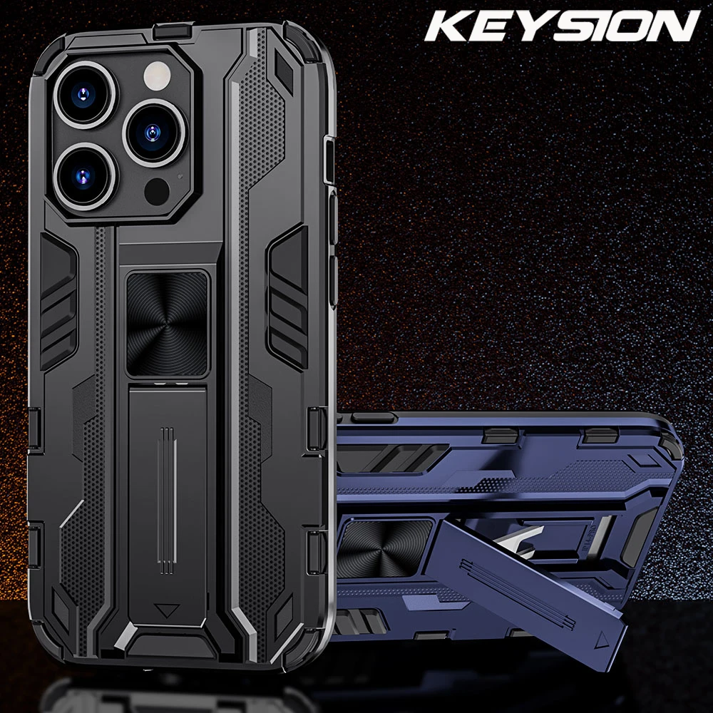 

KEYSION Shockproof Armor Case for iPhone 15 Pro Max 14 Plus Silicone + PC Stand Phone Back Cover for iPhone SE 2022 11 12 13 Pro