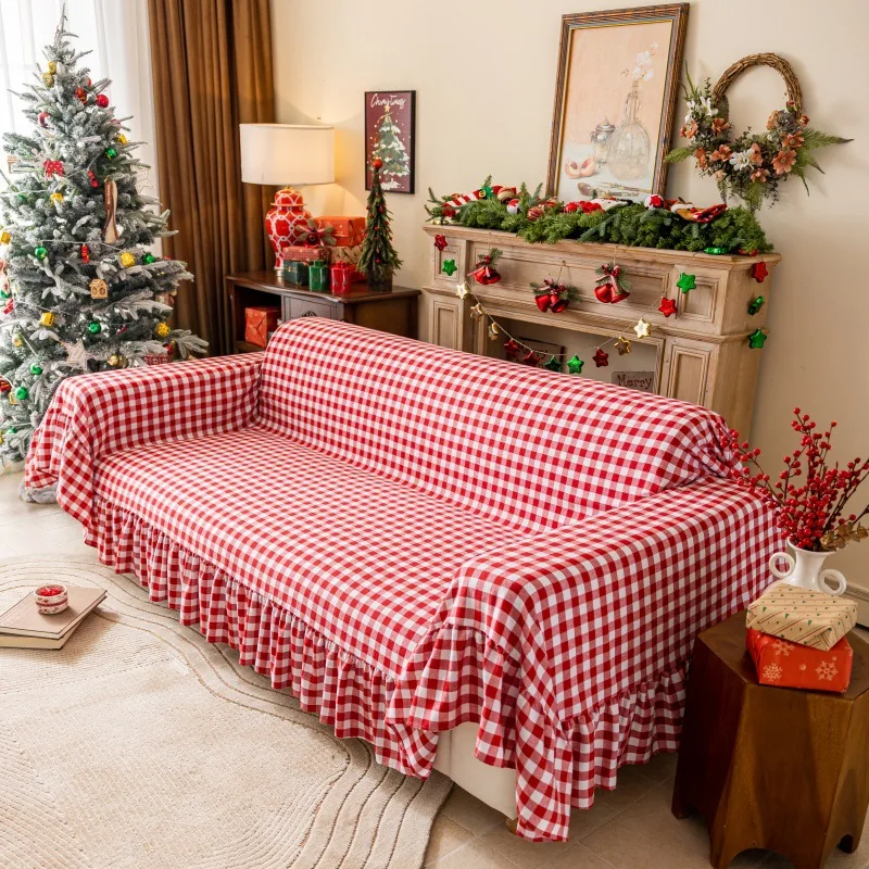 american-style-christmas-red-and-white-checkered-one-piece-sofa-cover-nordic-simple-skirt-hem-universal-proof