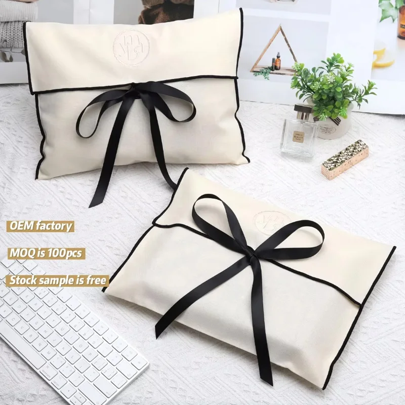 Organic Natural Envelope Packaging Dust Bag With Tie Eco can embroidered logo print design Friendly Jewelry Pouch