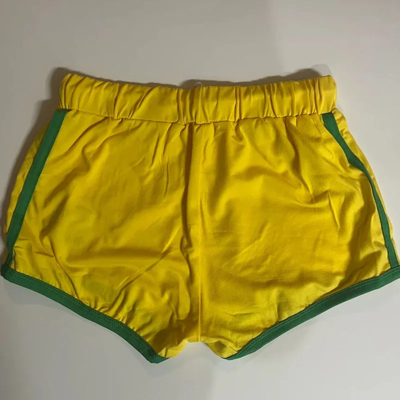 Y2k Streetwear Brazil Embroidery Yellow Shorts Women's Elegant High Waist Wide Leg Summer Leisure Sexy Club Slim Hot Short Pants