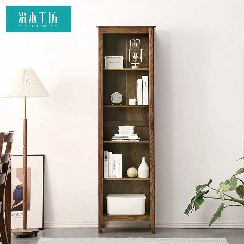 Woodworking Workshop All Solid Wood Bookcase American Simple Environmental Protection Walnut Red Oak Combination Bookshelf Study