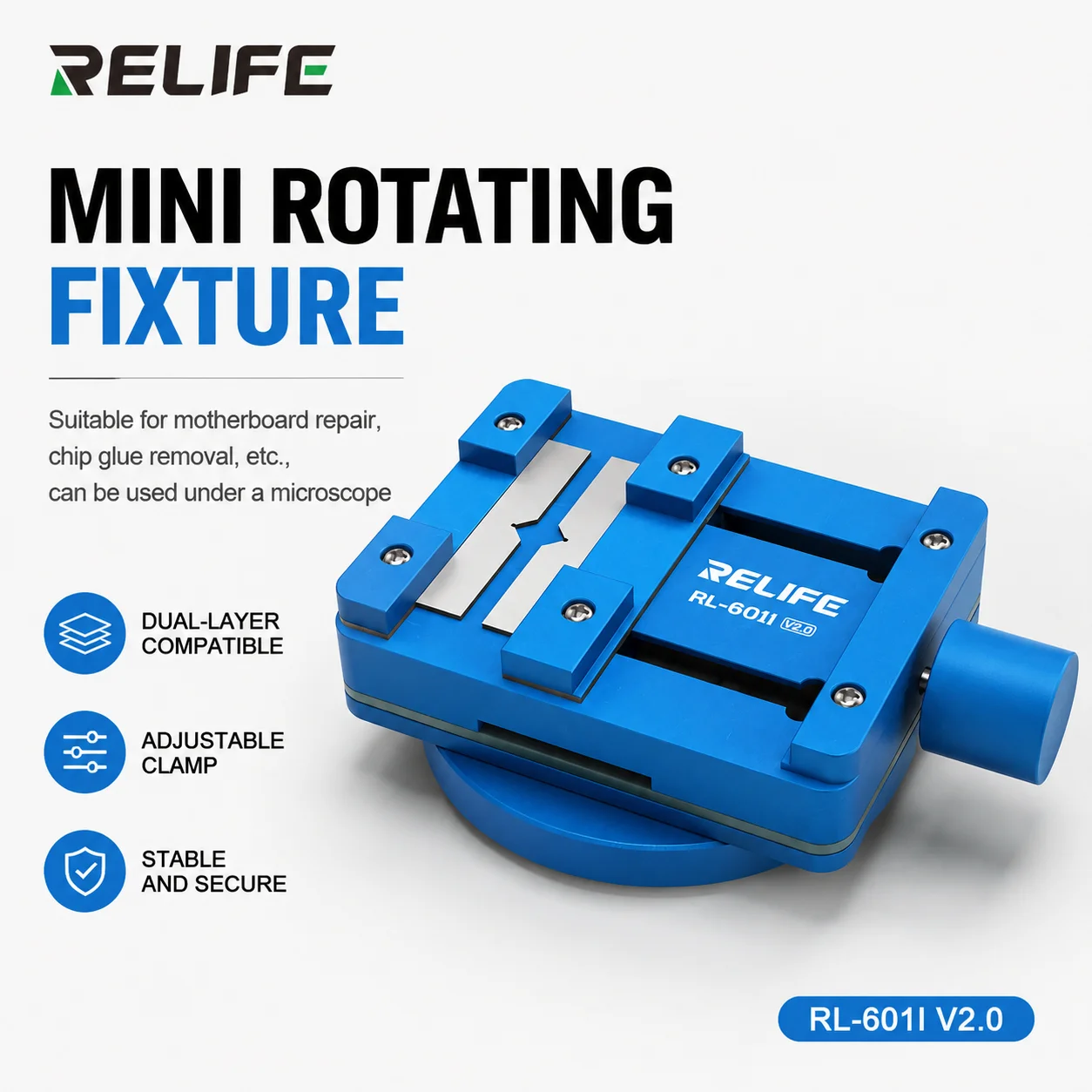 RELIFE RL-601I V2.0 Mini Motherboard Chip Repair Rotating Fixture Detachable Turntable For Phone PCB Chip Maintenance