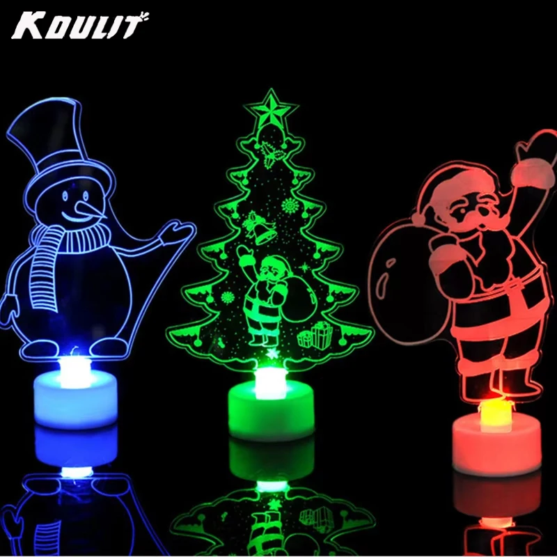 1pack Festive Christmas LED Night Light,Acrylic Color Changing Tabletop Figurines,Santa,Snowman,Tree,Fashionable Holiday Decor