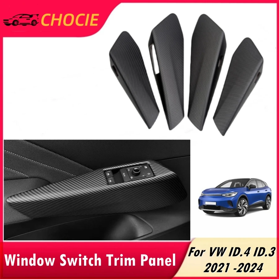 4PCS ABS Window Switch Trim Panel For LHD VW ID.4 ID.3 2021-2024 Car Door Panel Cover Matt Carbonfiber Pattern ID4 Accessroies