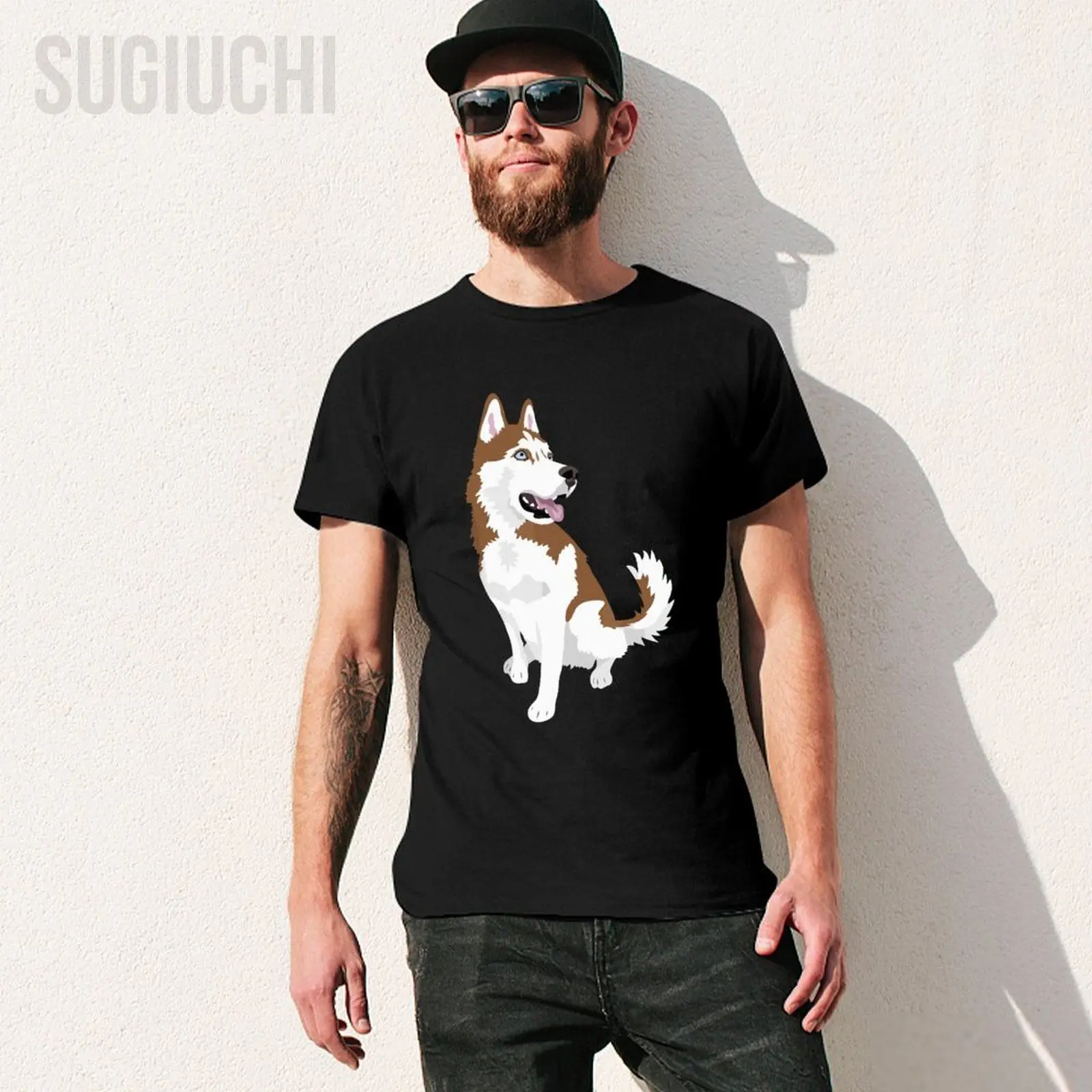 Unisex Men Cute Red And White Siberian Husky Dog Tshirt Tees T Shirts Women Boys 100% Cotton T-Shirt