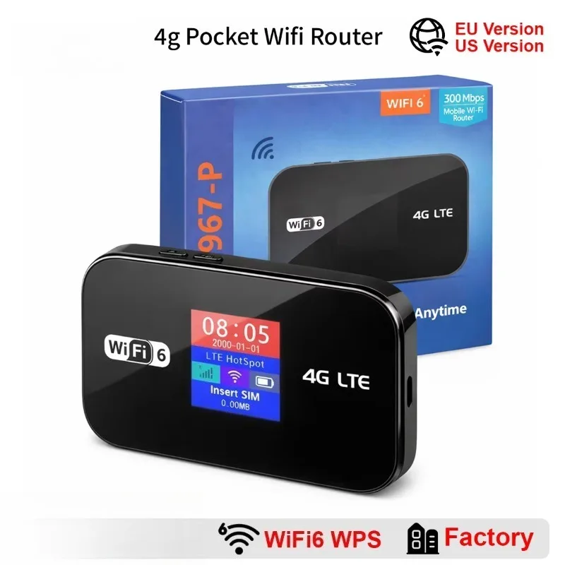 

Портативный 4G Wi-Fi роутер WiFi6 300 Мбит/с, карманный 4G Wi-Fi роутер WPS 3000 мАч, 4G Wi-Fi роутер с LCD-дисплеем для путешествий