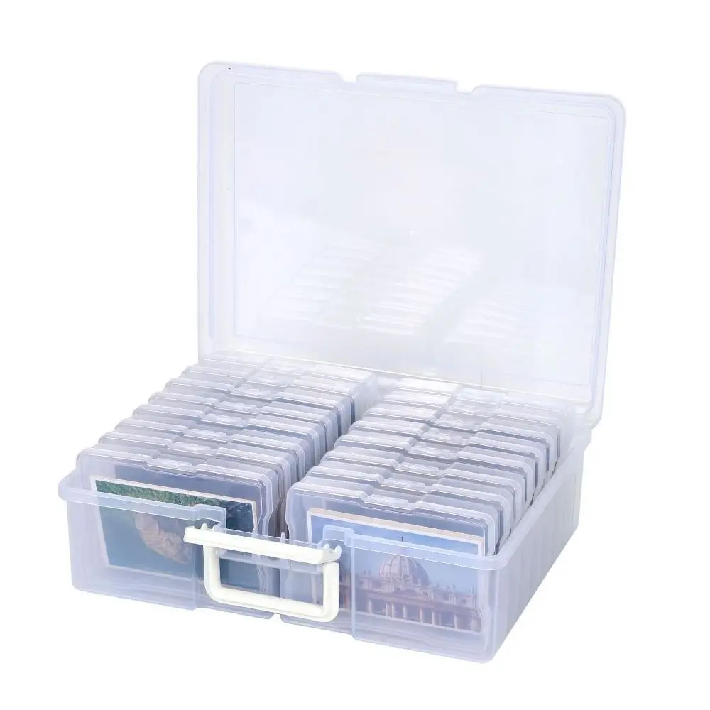 Office Supplies 16 Inner Organizer Photo Storage Box Clear Plastic Craft Storage Case Lids with Handle Cards Keeper Stickers