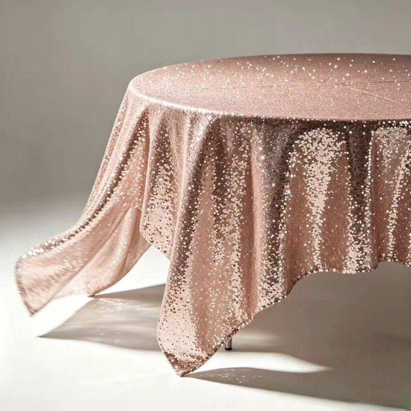 Rose Gold Sequin Round Tablecloth Shiny Glitter Cover Wedding Birthday Banquet Holiday Baby Shower Dinner Table Ornament Decor