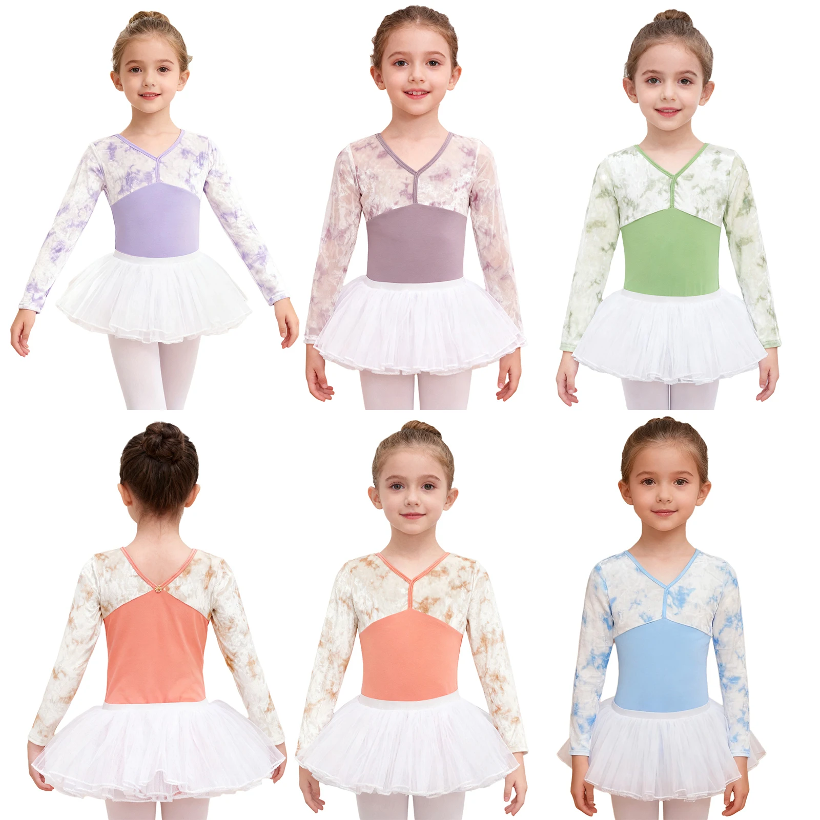 

Балетный купальник-юнитард для девочек, гимнастический костюм, бархатный леотард с длинным рукавом и многослойной юбкой из фатина, балетные танцевальные костюмы