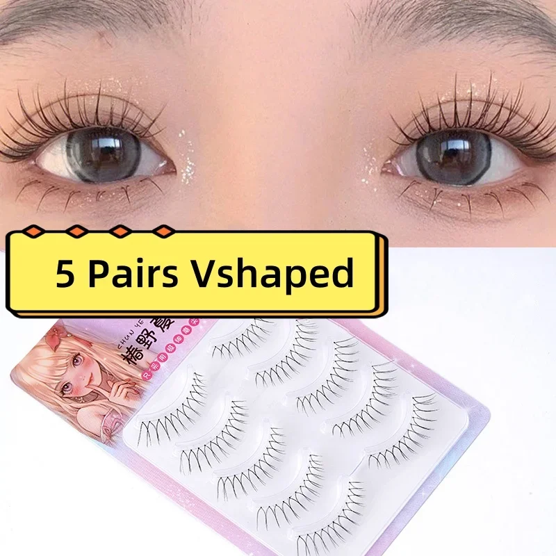 5 Pairs False Eyelashes A Type Eyelashes Upgraded Lash V-shaped 0.14mm Transparent Stem Soft Natural Eye Lashes Mink