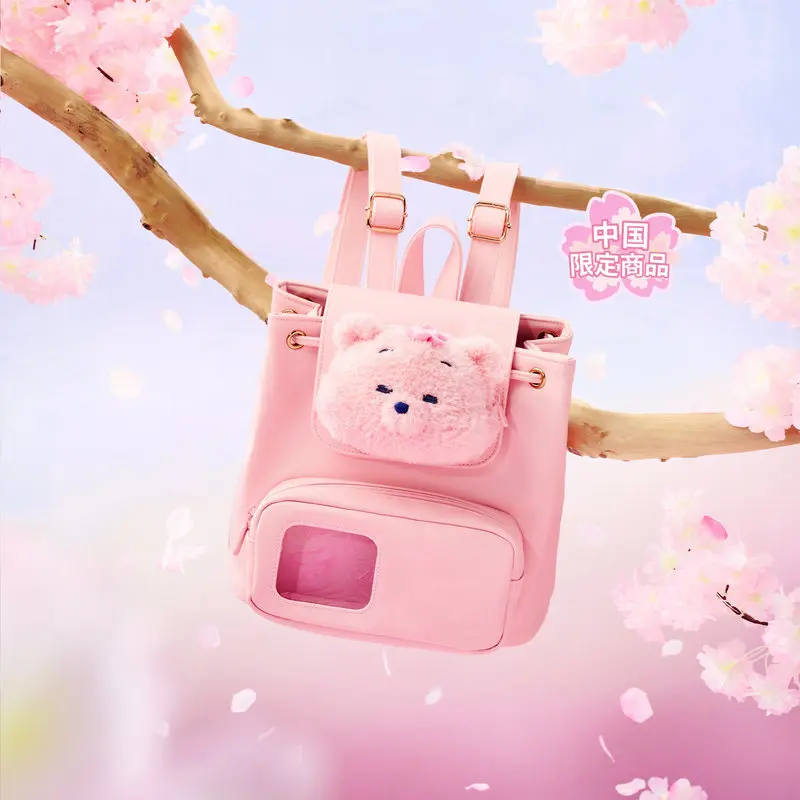 ディズニー公式 春の桜 ウィニー・ザ・プーさん バックパック クロスボディバッグ ぬいぐるみ付き小銭入れ カードホルダー付き 女性 女の子用