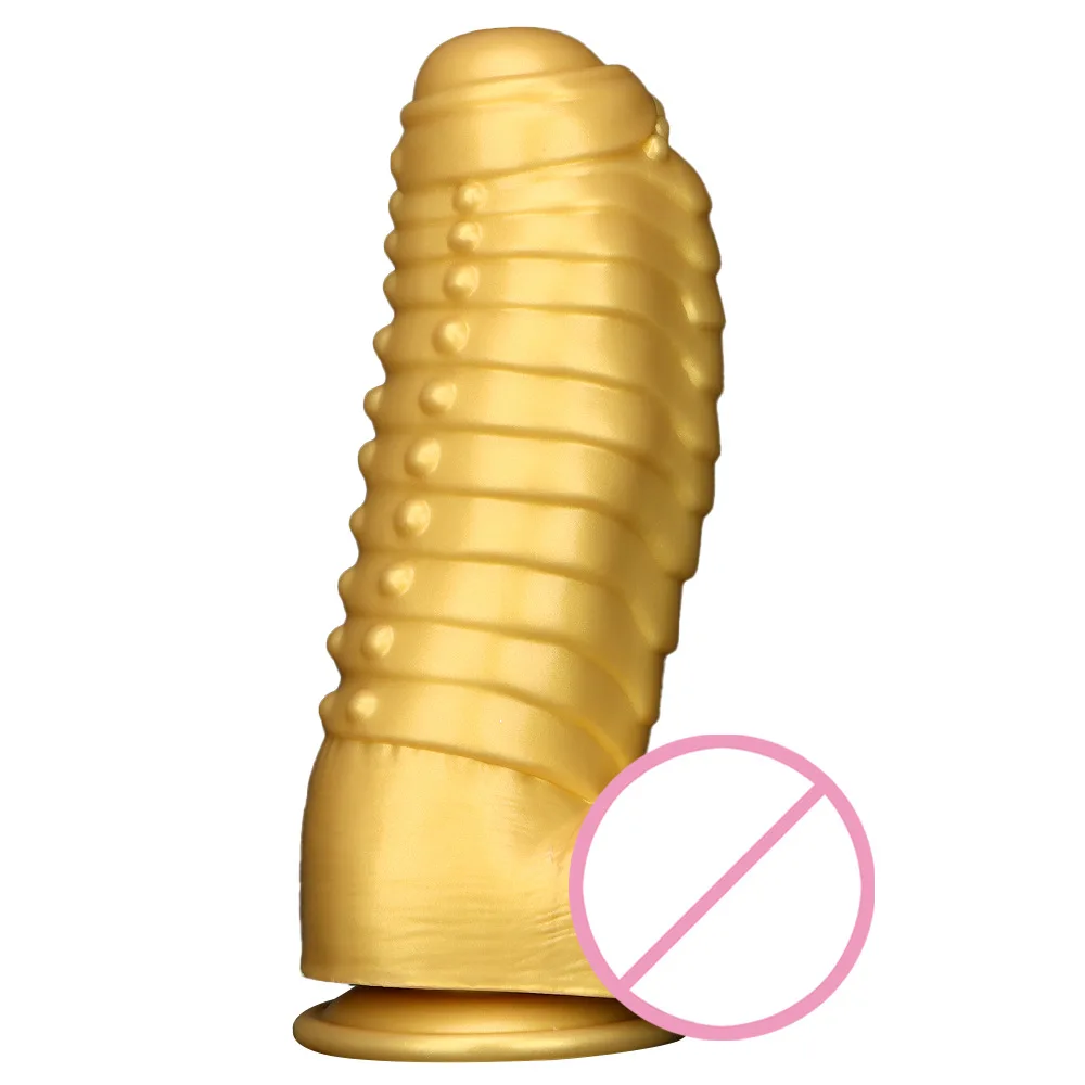 12cm Liquid Silicone Giant Anal Plug Strong Suction Cup Gold Huge Dildo Caterpillar Anal Dilator Simulated Penis Man Masturbator