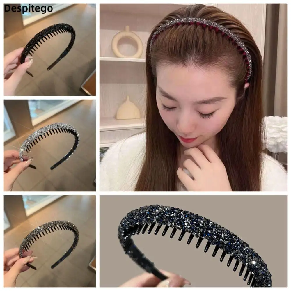 

Fashion Plastic Rhinestone Headband with Toothed Face Wash Hairband Korean Style Make Up Diamond Hair Hoop Female